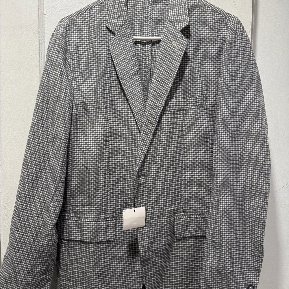 Zara Man Gray Blue Houndstooth linen cotton Blazer size 40r new